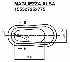 Magliezza Акриловая ванна на лапах Alba (155,5x72,5) ножки хром  – фотография-3